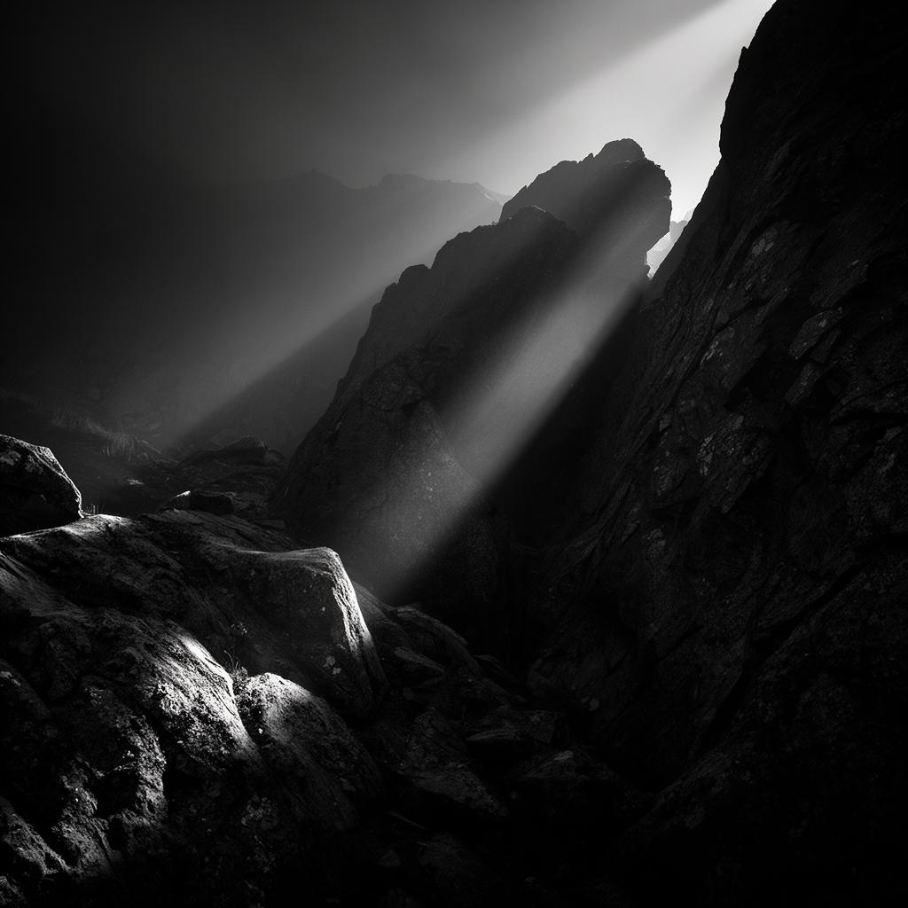 Light cuts through mountain shadow — featured photograph by G.T. Adams